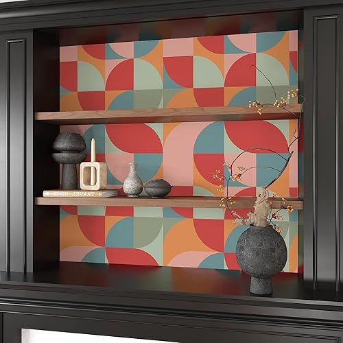 Miniatura 6 de VEELIKE Papel tapiz geométrico contemporáneo para despegar y pegar, papel tapiz geométrico abstracto colorido para pared de dormitorio, 17.7 x 118