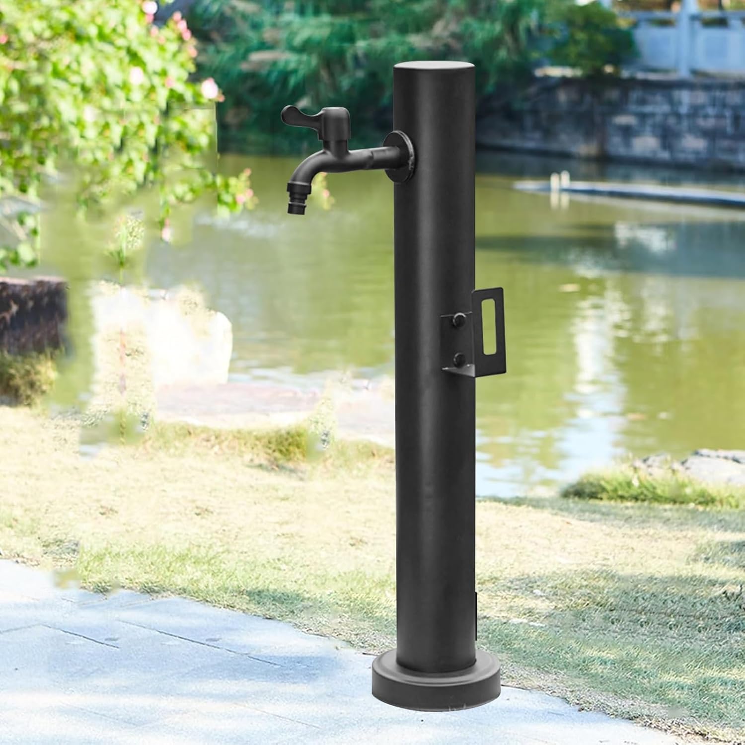 Vertical Cylindrical Garden Water Column，Outdoor Faucet Post Stainless Steel Floor Mount Water Tap，Freestanding Decorative Water Feature Fountain for Irrigation/Washing(Height 60cm/23.6in)