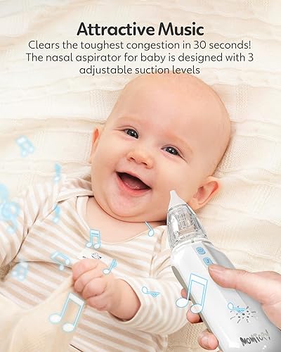 Miniatura 3 de MOMTORY - Aspirador nasal eléctrico para bebé, potente limpiador de nariz con 3 velocidades de succión, función de música, 2 puntas de silicona,