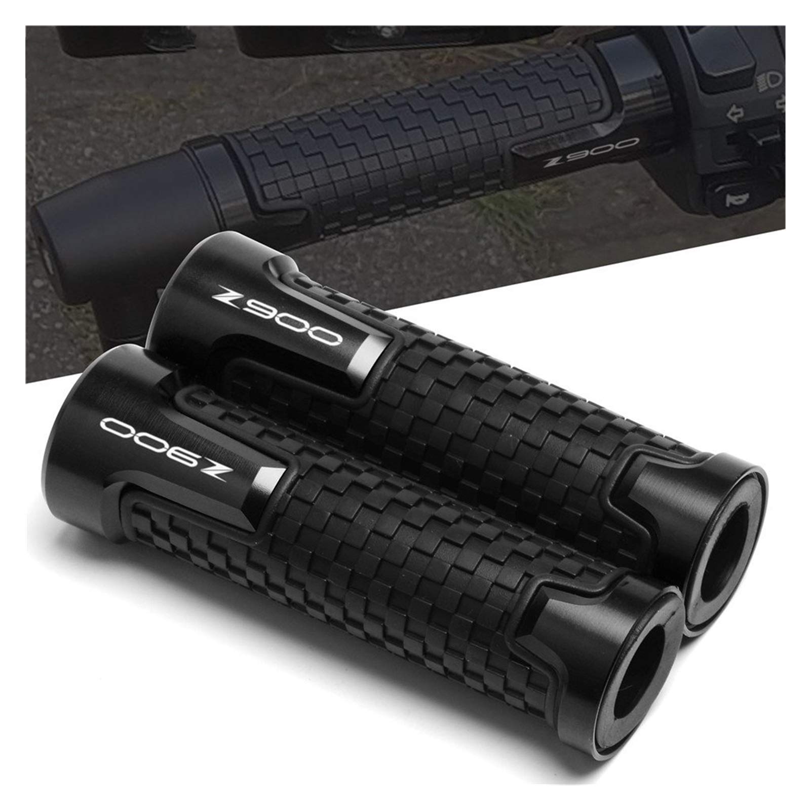 Poignées De Guidon Moto Kawasaki Z900/Z900RS - Aluminium CNC + Caoutchouc - Diamètre 22mm (7/8") - 5 Couleurs Au Choix