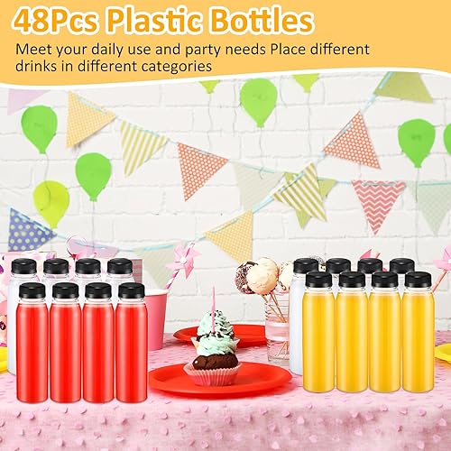Miniatura 3 de Uiifan 48 botellas de plástico para jugo de 10 onzas a granel de 10.1 fl oz botellas vacías transparentes con tapas, botellas de agua reutilizables