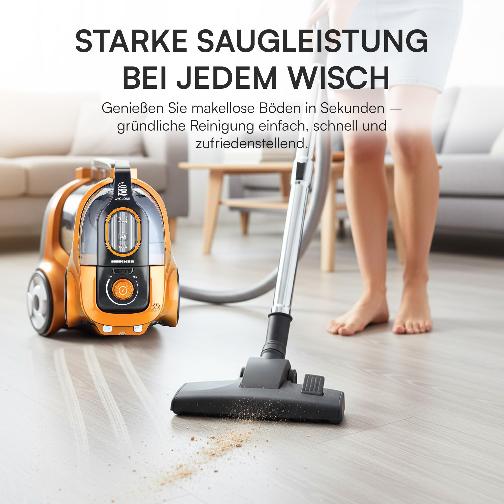 Zyklon-Staubsauger 750 W beutellos HEPA 13 Teleskoprohr automatischer Kabelaufzug leise
