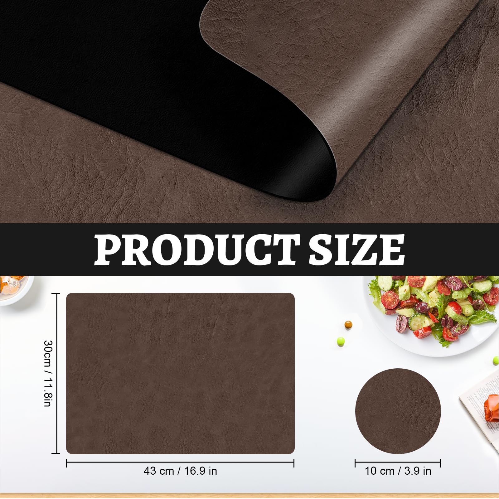 Set di 6 tovagliette e sottobicchieri-Tavagliette resistenti al calore lavabili, tovagliette in pelle a doppia faccia con design antiscivolo per cucina, casa, ristorante,Grigio chiaro+azzurro cielo
