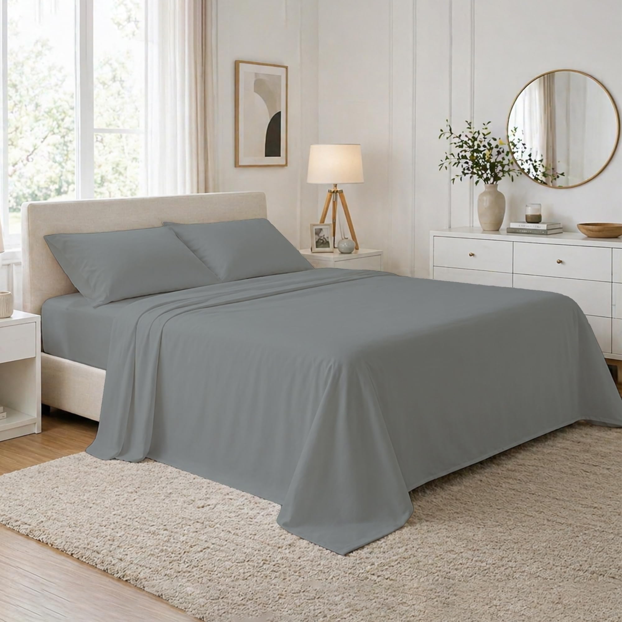 DANYDude 400 Thread Count Flat Sheets Single 100% Egyptian Cotton Sheets Single Flat Sheets - Luxury Soft, Breathable & Machine Washable Flat Bed Sheet Single