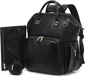 Premium Vegan Leather Diaper Bag Backpack with Waterproof Changing Pad – Reinforced Stitching & Zippers, Baby Bag for Boy Girl, Stroller Straps, Ergonomic Design for Traveling Moms, Black