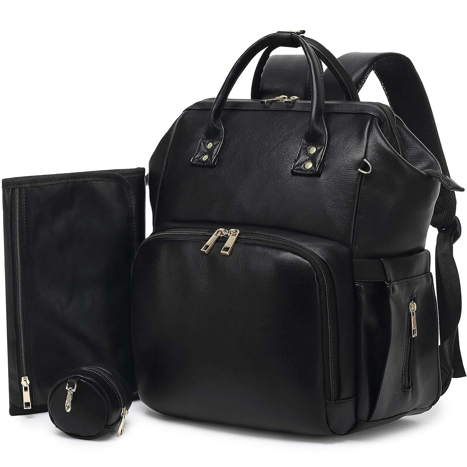 Premium Vegan Leather Diaper Bag Backpack with Waterproof Changing Pad – Reinforced Stitching & Zippers, Baby Bag for Boy Girl, Stroller Straps, Ergonomic Design for Traveling Moms, Black Premium Vegan Leather Diaper Bag Backpack with Waterproof Changing Pad – Reinforced Stitching & Zippers, Baby Bag for Boy Girl, Stroller Straps, Ergonomic Design for Traveling Moms, Black