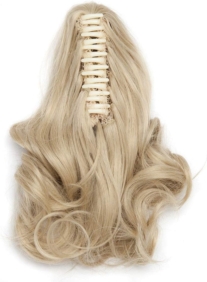 Long Short Claw Ponytail Hair Extension One Piece Cute Clip in on Ponytail Jaw/Claw Synthetic Straight Curly Hairpieces 12" Curly Ash Blonde mix Bleach Blonde - Image 5
