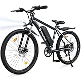 isinwheel M10 Electric Bike for Adults, 26' Ebike Peak 500W 32KM/H, Portable Electric Bicycle with 375WH Removable Battery, Shimano 7 Speed, Front Fork Suspensions for Trail City Commuting