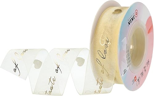 MECCANIXITY Cinta transparente de organza con alambre de resorte de 1 pulgada de ancho, cinta de gasa dorada con purpurina de 20 yardas para