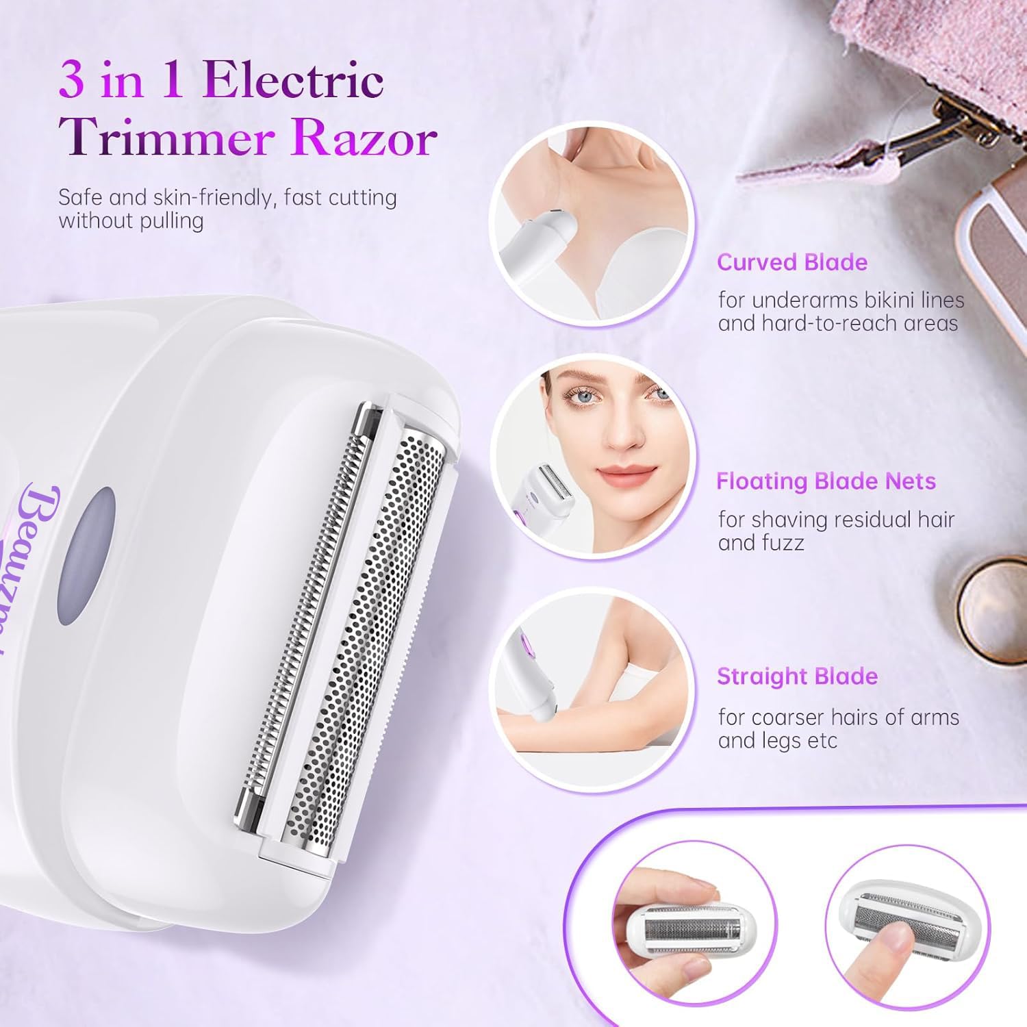 Epilierer für Frauen, schnurloses Gesichtshaarentfernungsgerät mit Rasierkopf und Trimmer, Smooth Glide Epilierer, 2 Geschwindigkeiten & 36 Pinzetten für Gesicht, Beine, Arme, Achsel, Bikini