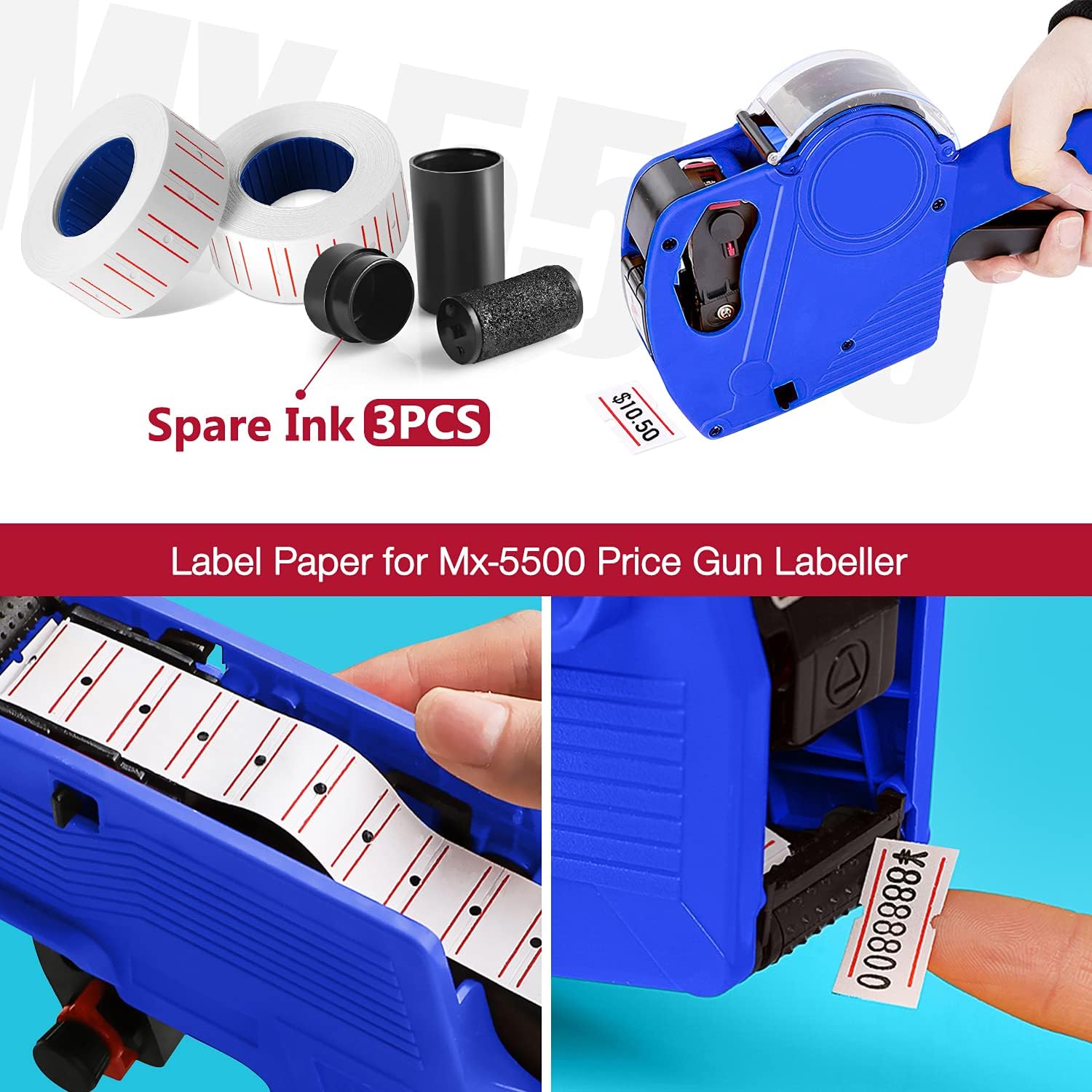 30 Rolls 15000pcs White Price Gun Labels for Mx-5500 Labeller White Pricemarker Stickers Plus 3 Piece Refill Ink Rolls : Office Products