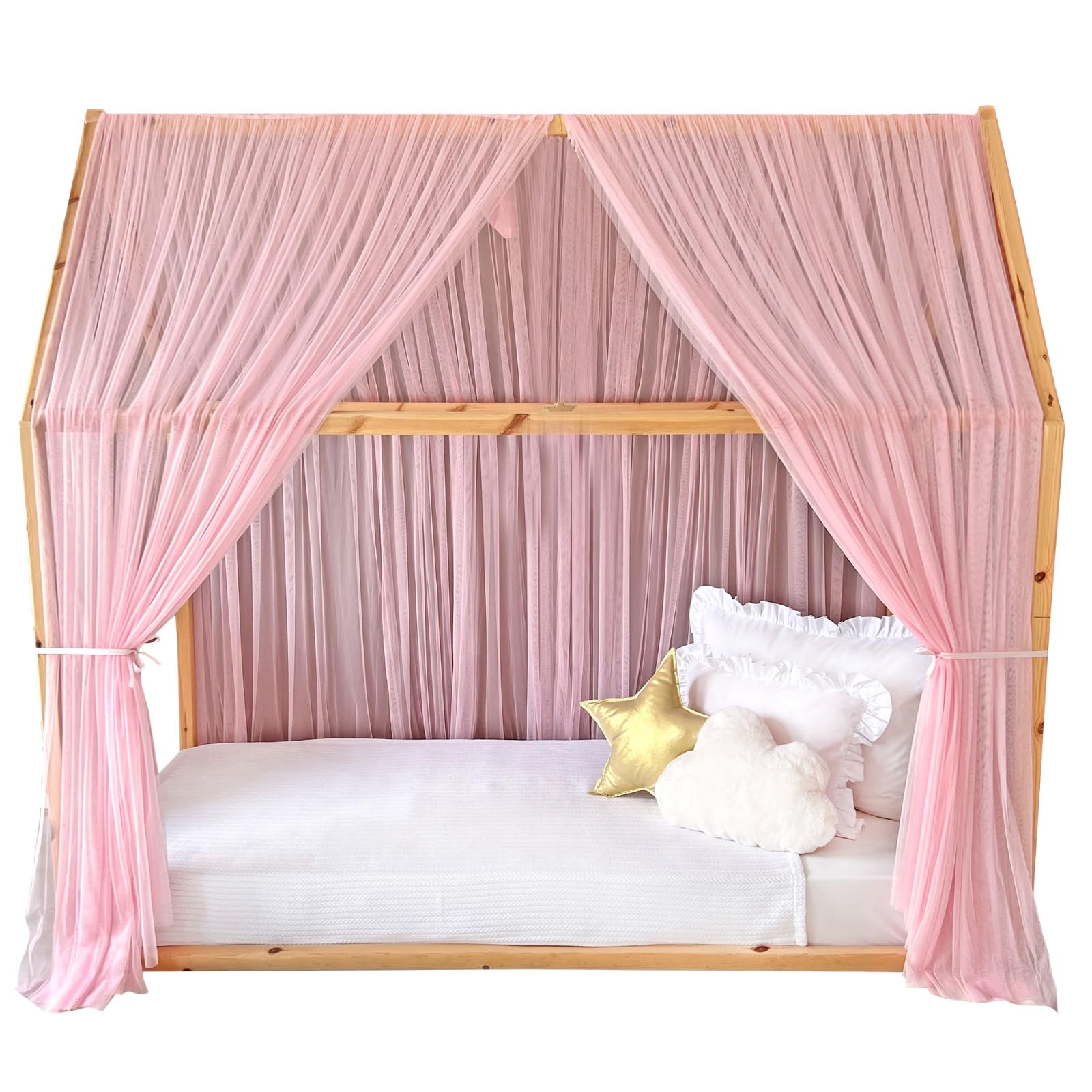 Montessori - Toldo de cama para habitación de niños y niñas, elegante decoración de tul para habitación de niños, cortina de cama para niños pequeños con drapeado suave (color rosa Babi, 340 cm