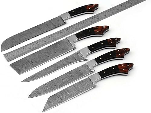 Miniatura 4 de Juego de 7 cuchillos de cocina de acero Damasco, hoja de acero de Damasco forjada a mano, 7 cuchillos incluyen rebanar, picar, pan, nikiri,