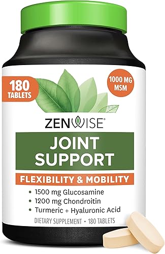 Zenwise - Suplemento de apoyo articular 1500 mg de glucosamina 1200 mg de condroitina 1000 mg de MSM y ácido hialurónico para alivio avanzado