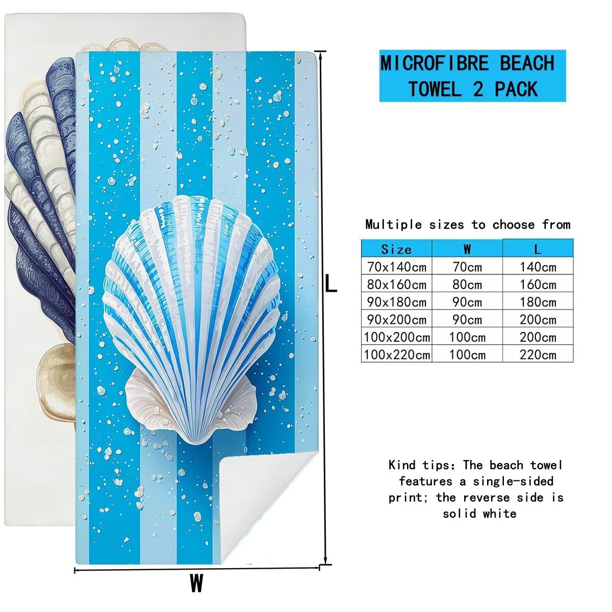 Telo Mare Microfibra, Telo Mare Grande 90x200cm 2 Pezzi, Asciugamano Palestra Donna Asciugatura Rapida, Antisabbia Asciugamano Microfibra, Leggero Asciugamani Palestra per Regalo (Conchiglia) -4188