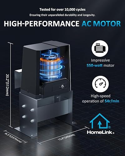 Miniatura 3 de Abridor automático de puertas correderas compatible con HomeLink de hasta 3300 libras con 2 controles remotos y sensor de infrarrojos, motor