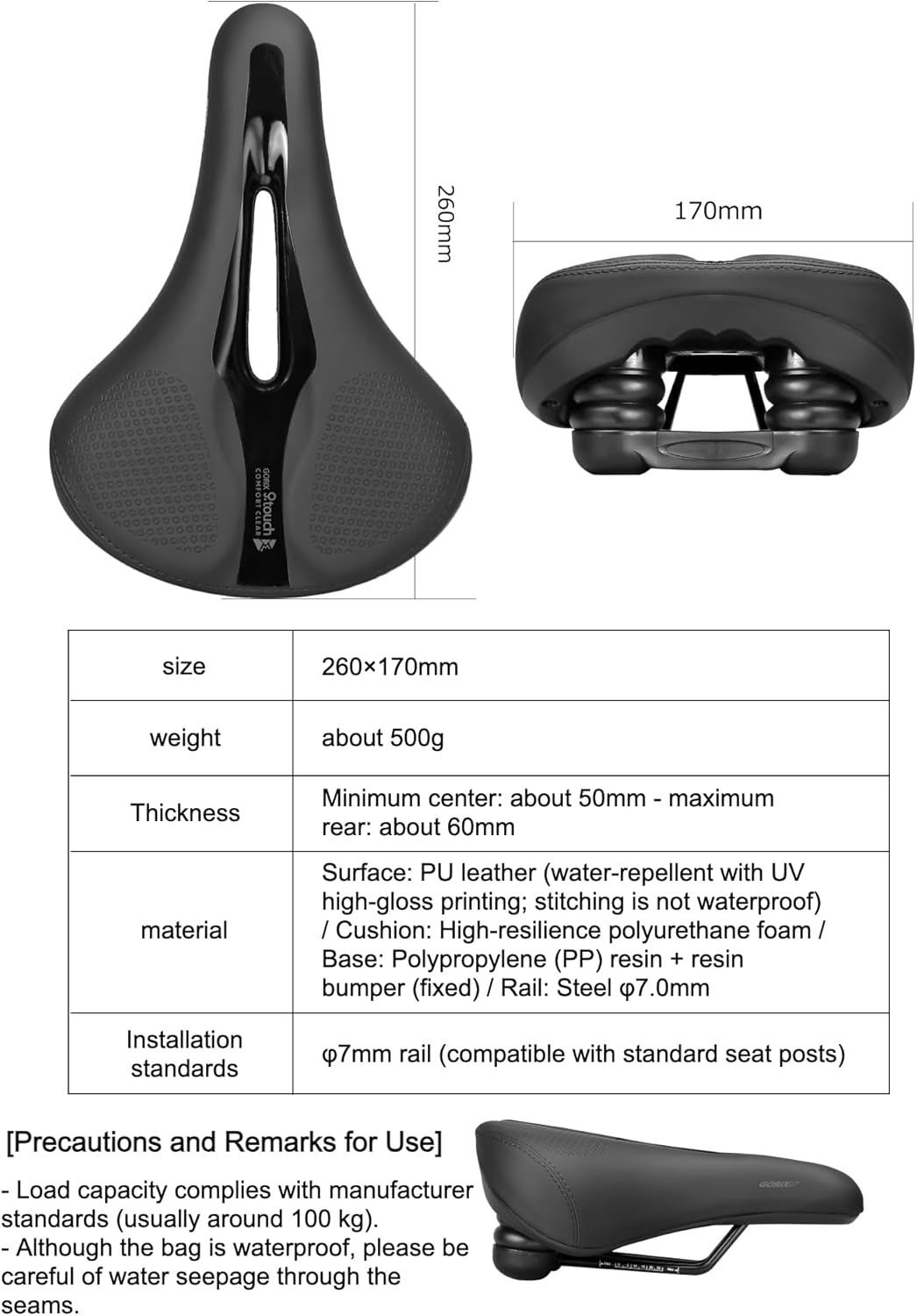 GORIX Bike Saddle Seat Thick Comfortable Cushion High Repulsion Perforated Mountain Road Bicycle (GC-AirMax A2)