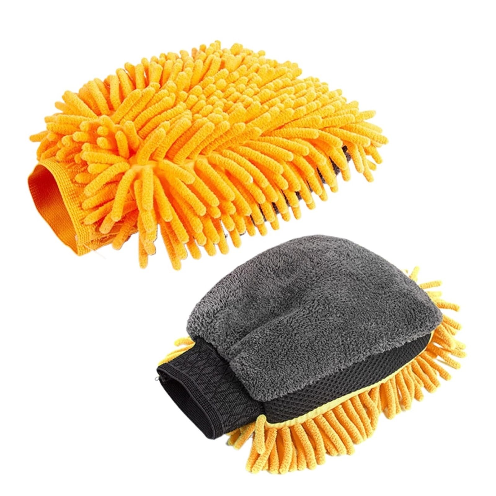 WWYYZAYC 2pcs Car Wash Mitt Microfiber Chenille Waterproof Wash Glove Washing Brushes(Orange)