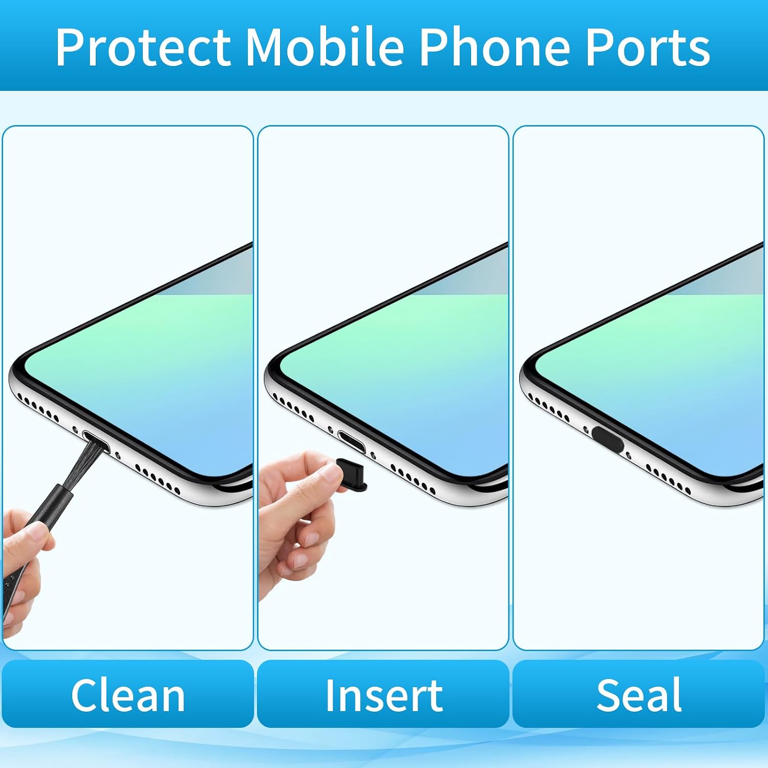 100 Pcs USB C Dust Plugs,Type C Cleaning Kit,Charging Port Cleaner Dust Plug Charm Type C with Cleaning Brush Suitable for Phones with USB C Such As Apple 15 and Samsung S20 S21 S22 S23(Black)