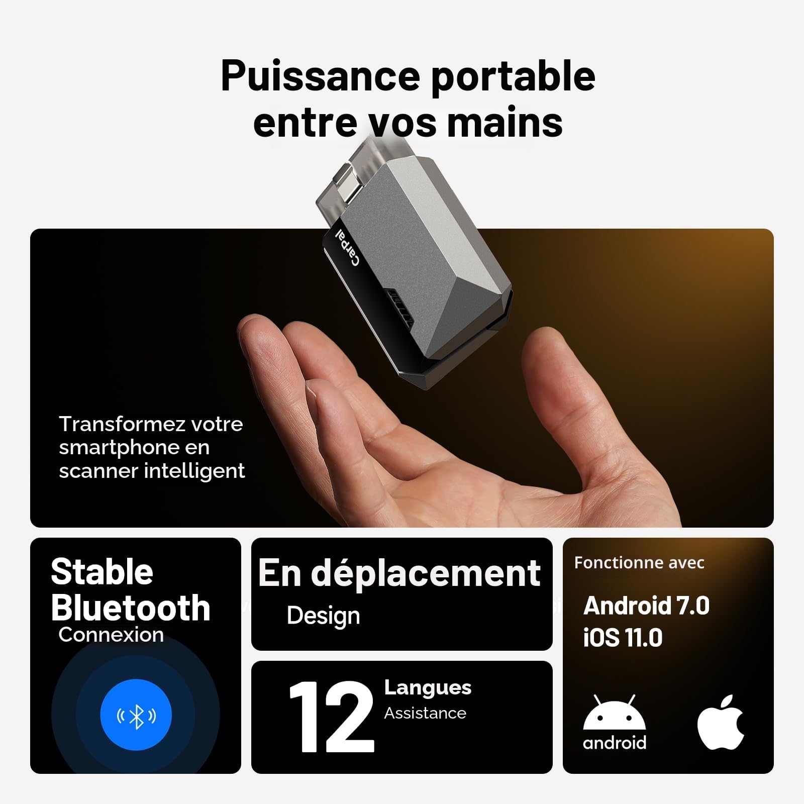 TOPDON Carpal-B OBD2 Bluetooth Scanner, Valise Diagnostic Auto pour Tous systèmes, 6 Services d'entretien, AutoVIN, Contrôle Antipollution, Inspection Moteur, pour iOS et Android