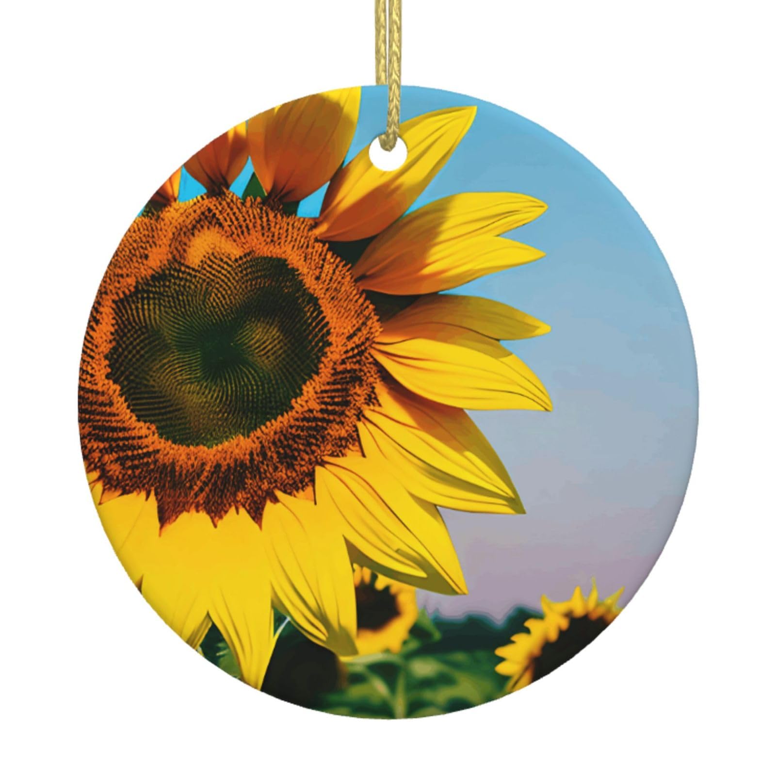 Sunflowers Flowers Print Christmas Ornaments, Ceramic Hanging Ornament, Round Shape Decorations
