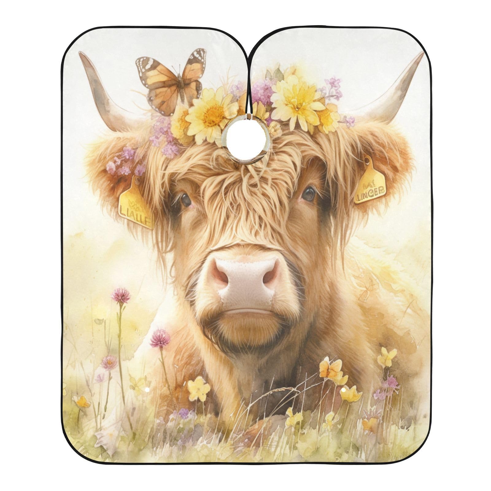 Kigai Highland Cow Hair Cutting Cape for Men & Women Waterproof Barber Cape Professional Hairdressing Salon Styling Apron with Adjustable Closure Snap