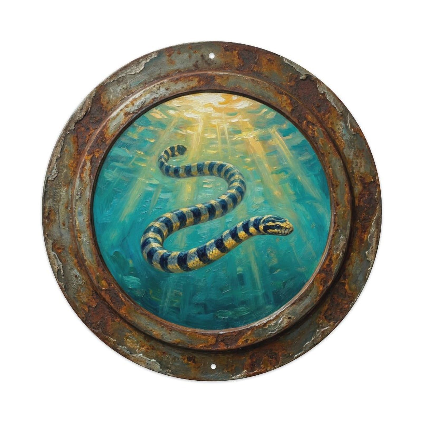 Fyrn Style Metal Tin Sign Vintage Porthole Sea Snake Striped Ship Window Undersea Deep Sea