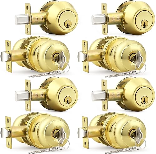 Miniatura 26 de Probrico Juego de pomo redondo para puerta de entrada y cerrojo de cilindro único, bronce aceitado, paquete de 1