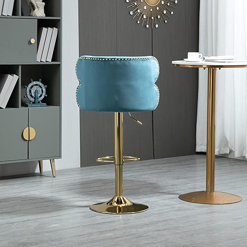 Miniatura 4 de SSLine Taburete de bar de terciopelo tapizado moderno giratorio con respaldo arqueado y reposapiés, taburetes ajustables de altura de mostrador de