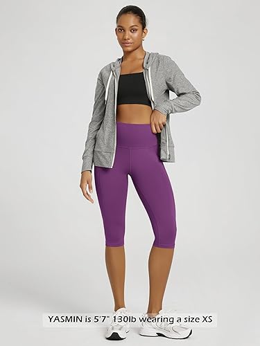 Miniatura 492 de ODODOS - Leggings tipo capri de mujer, no se traslucen y modelan el abdomen, con cintura alta y bolsillos; para hacer yoga, atletismo, ejercicio