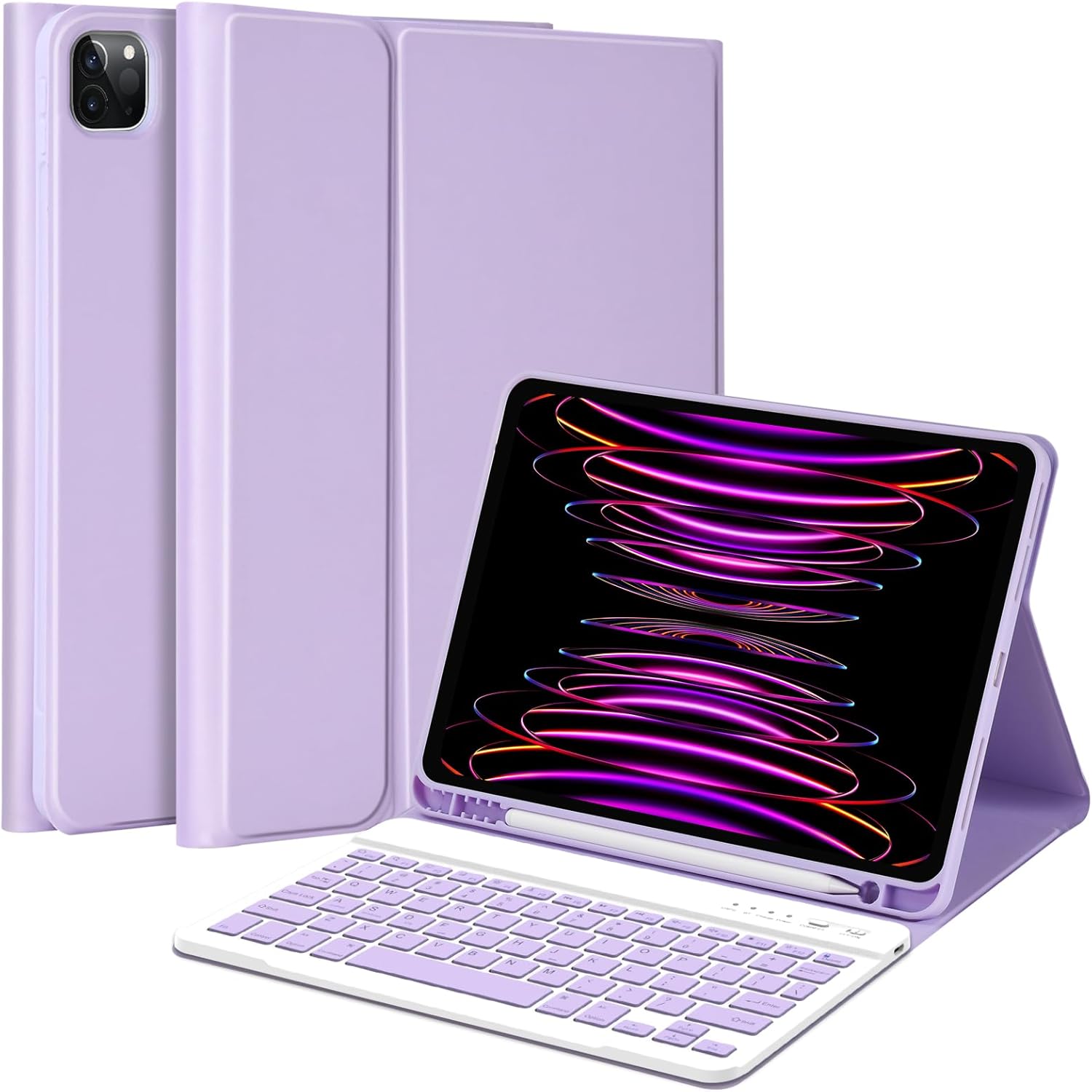 MMK for iPad Air 11 inch Case with Keyboard (M3 2025 / M2 2024) & iPad Air 5/4th Gen (2020/2022) & iPad Pro 11" 2018-2022, Detachable Bluetooth Keyboard Cover with Pencil Holder | Clove Purple