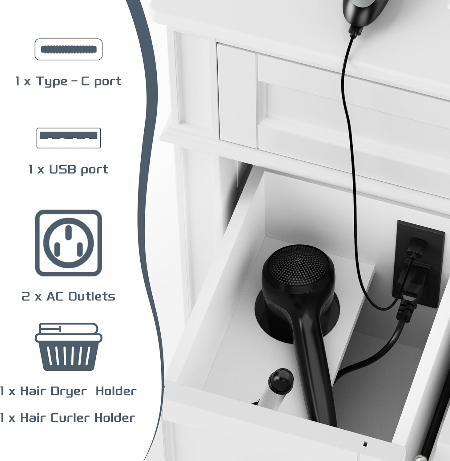 36" Bathroom Vanity with Sink, Solid Wood Frame Modern Bathroom Vanity, Bathroom Single Sink Cabinet with Charging Station, White