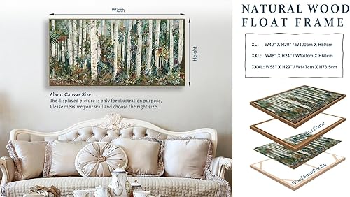 Miniatura 2 de tigeridge Arte de pared enmarcado de abedul Lienzo de bosque de abedul floreciente, imágenes de paisaje natural, decoración de pared de madera de