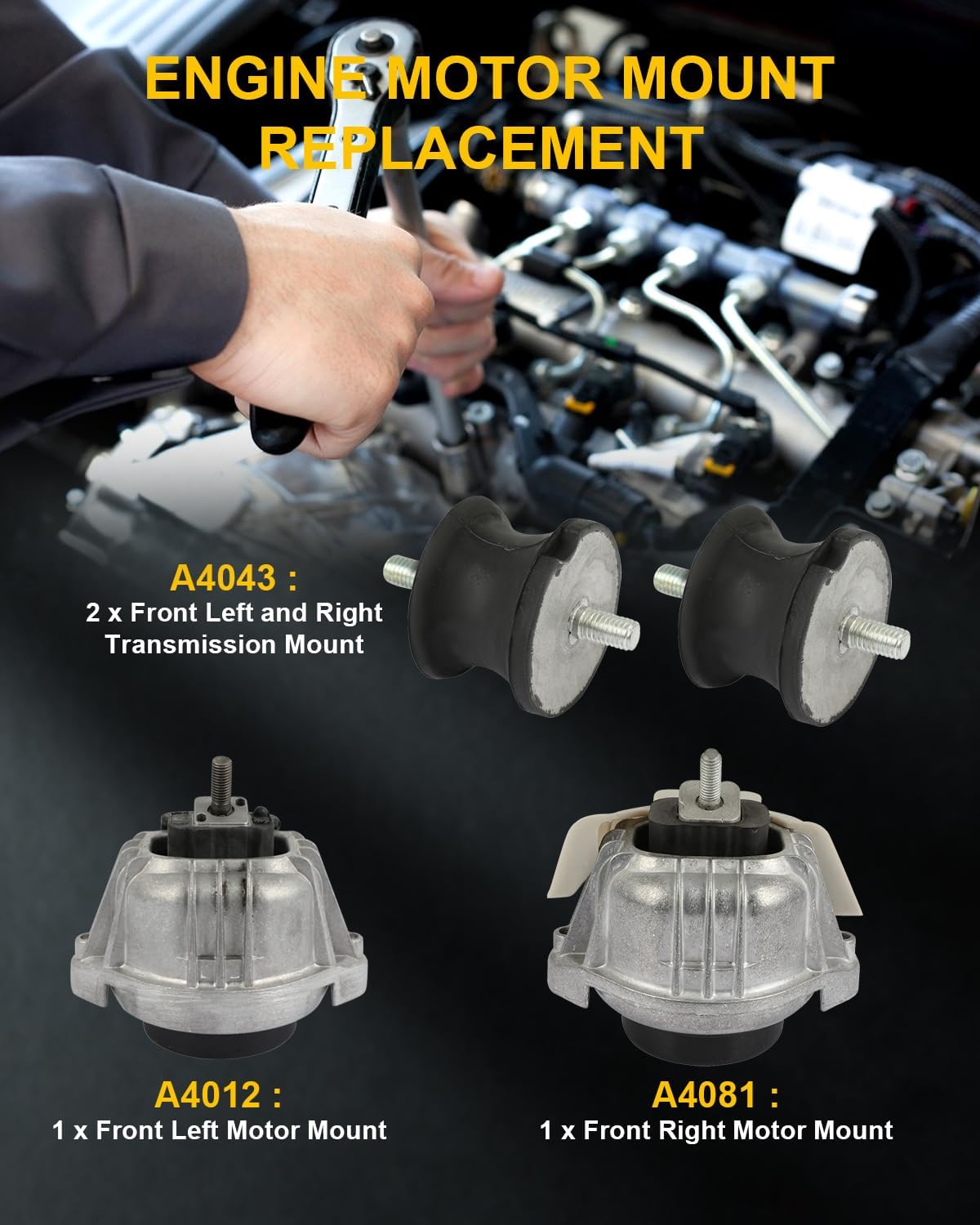OCPTY 4PCS Front Left Right Engine Motor Mount Transmission Mount Kit Compatible for BMW 328i 2012, 335i 2007-2013, 335is 135is 2013, 335i xDrive 2009-2013, 1 Series M 2011, 135i 2008-2013, Z4