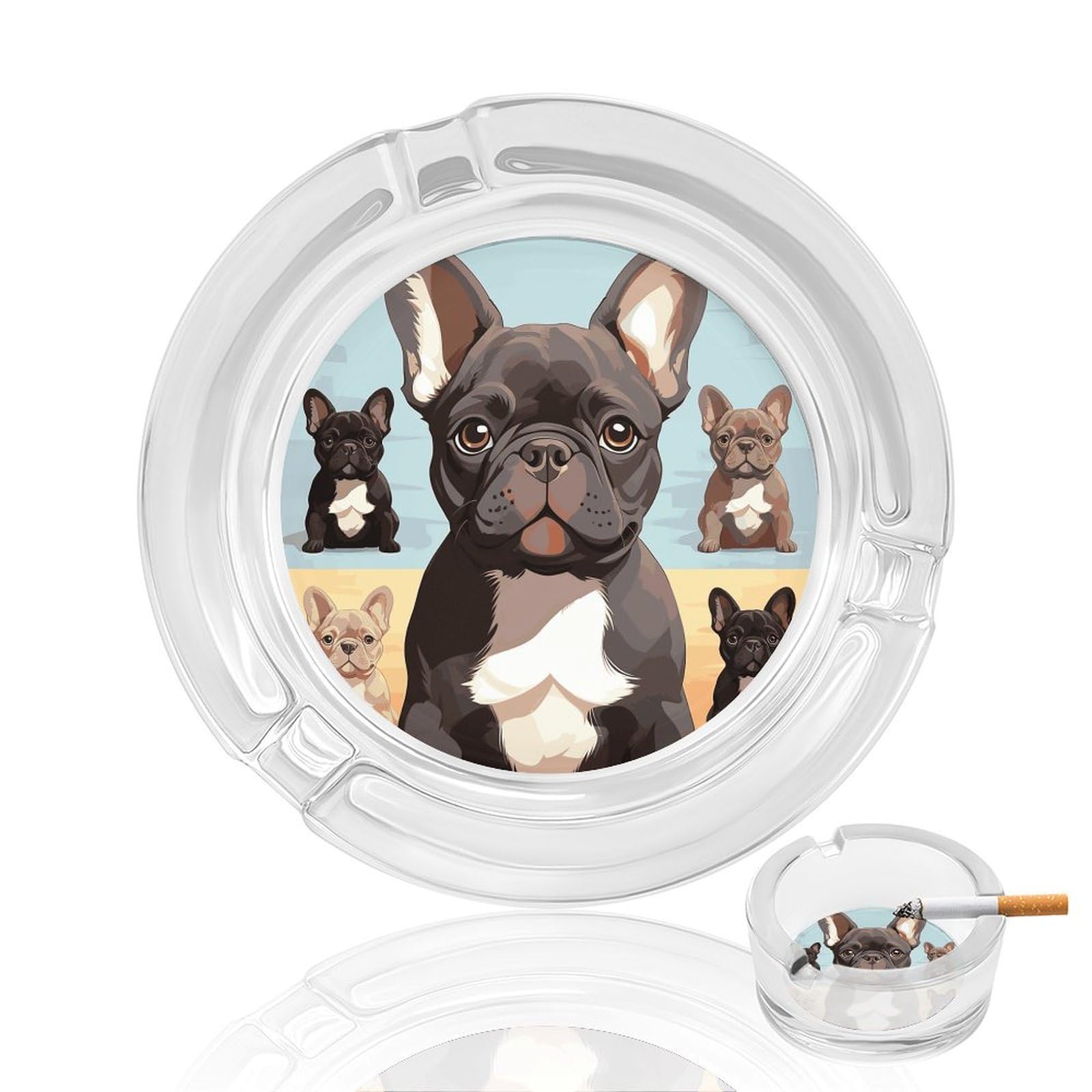 French Bulldog Dog Cute Glass Ashtray for Cigarette,Cigarette Ashtray for Indoor Or Outdoor Use,Cigar ash trays case with 3 Notches-Glass Decor Gift for Men Smokers