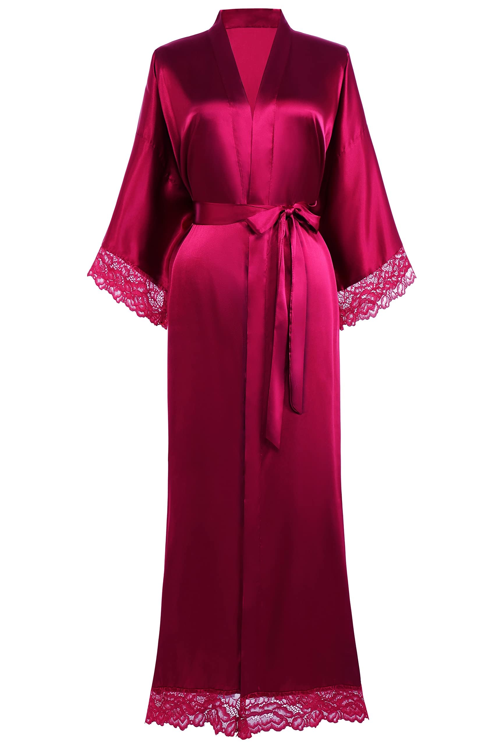 Coucoland Bata larga para mujer, de un solo color, bata de encaje, para dama de honor, kimono, de satén, ropa de noche …