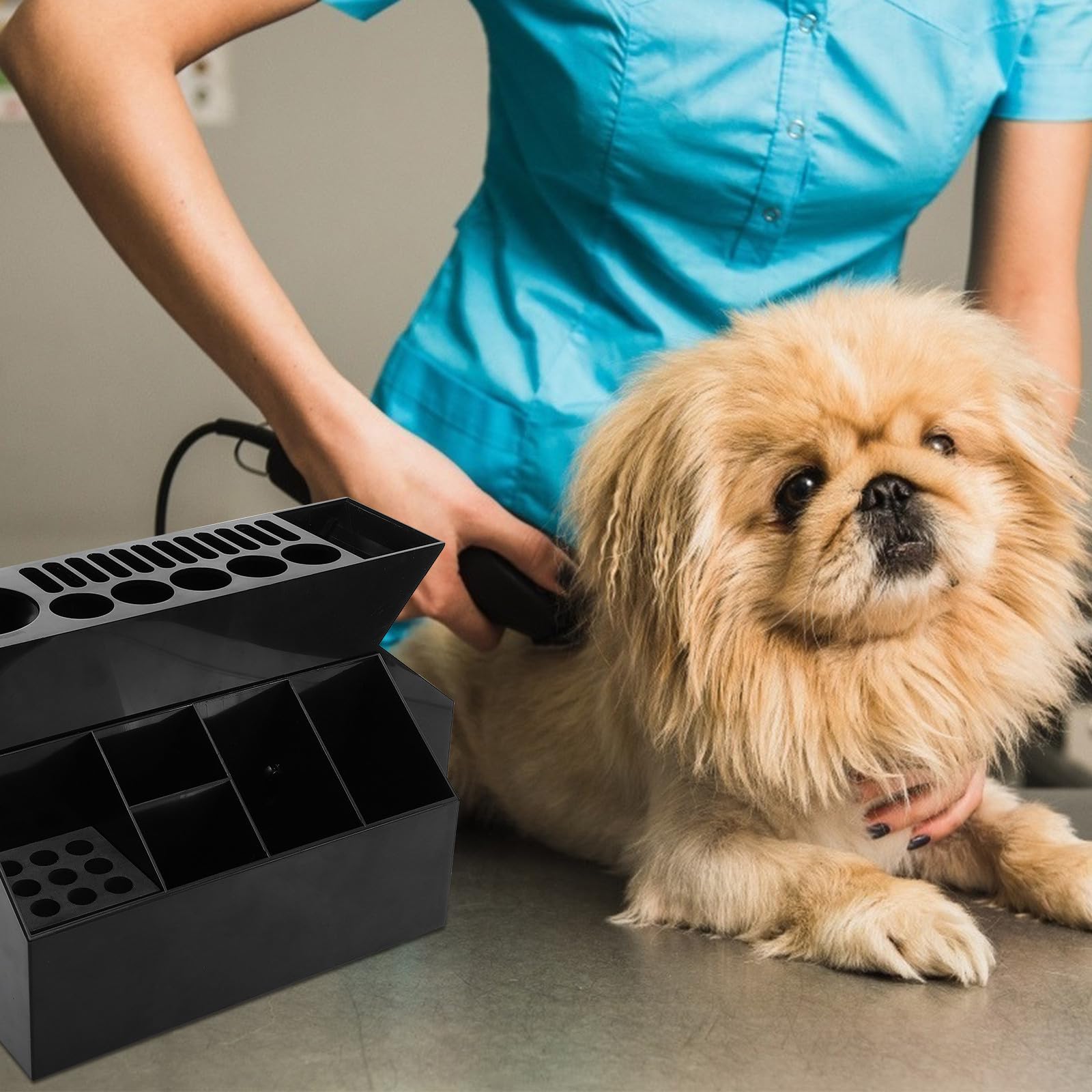 Caja de Tijeras de Escritorio ABS Negra para Peluquería