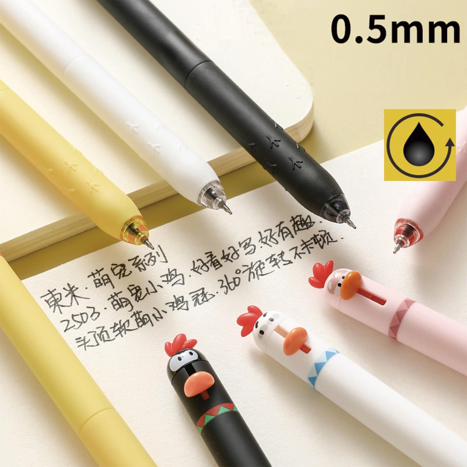 8 szt. Śliczne pisklęta długopisy kreskówka kurczak chowane długopisy zabawny długopis 0,5 mm czarny atrament długopis kawaii dla dziewcząt chłopców kobiet mężczyzn biurowe przybory szkolne