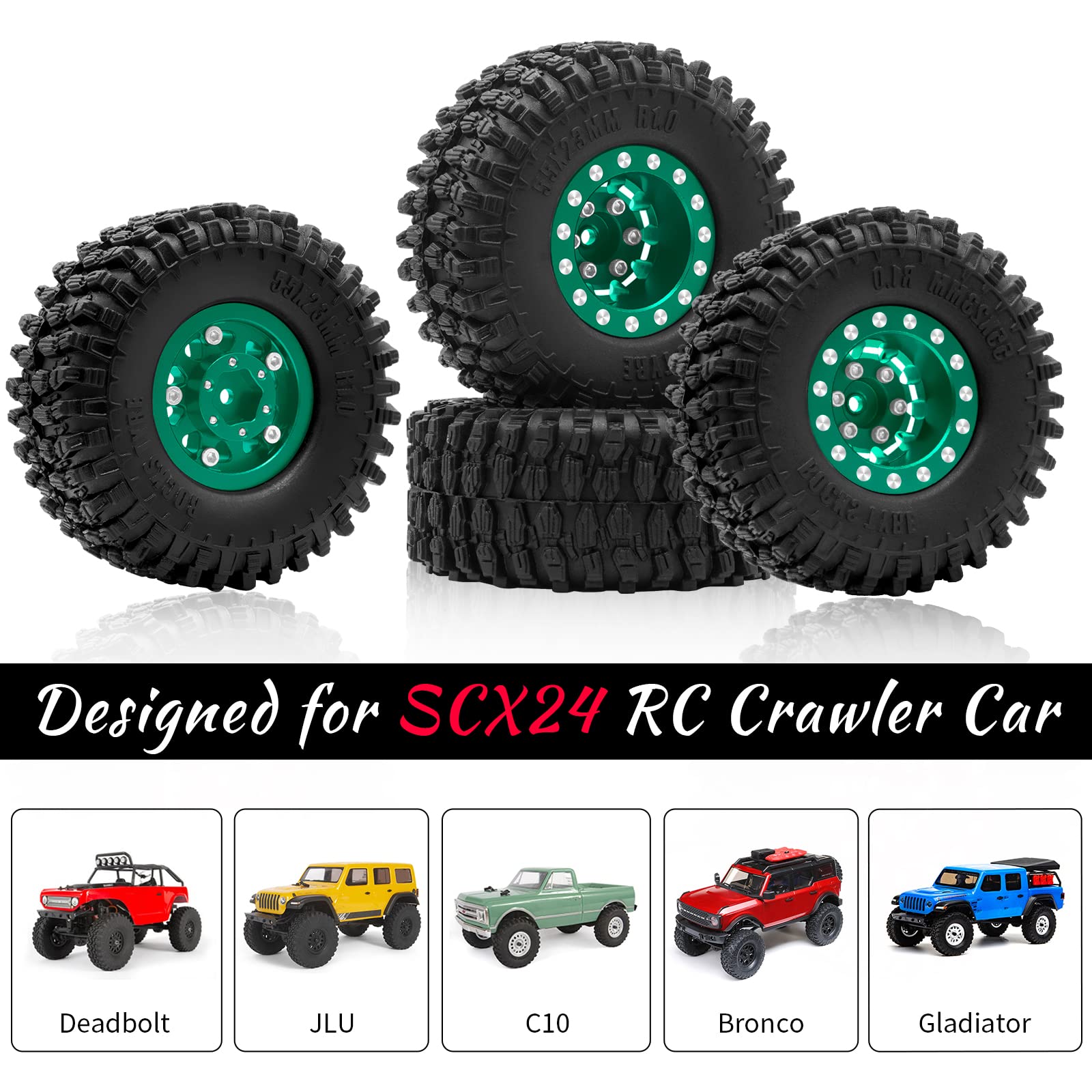 Llantas RC 1.0 Con Beadlock En Acero Estampado, Para TRX4M, SCX24, Gladiator, Bronco, C10, JLU – Color Plata, Mejoran Estabilidad Y Durabilidad