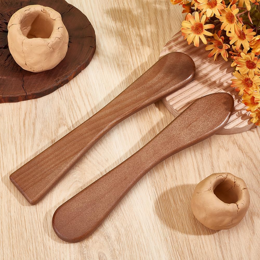 BENECREAT 2PCS Wooden Clay Sculpting Tool, 10x1.7x0.4inch Double Ended Modeling Pottery Tools for Cutting Carving Detailing and Smoothing