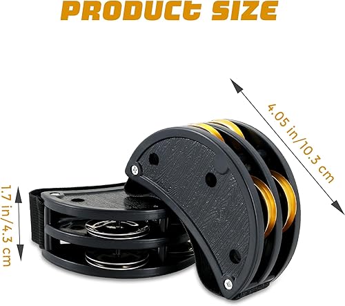 Miniatura 50 de EASTROCK Pandereta de percusión de pie, instrumento musical de percusión de pie con cascabeles de acero dorado para tocar guitarra de tambor, negro