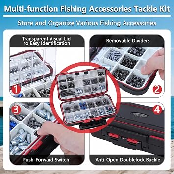 412Pcs Fishing Accessories Kit,Fishing Gift for Men(Red)