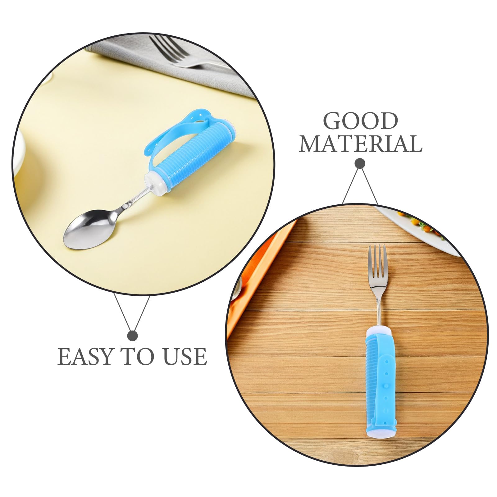 1 juego de cubiertos adaptados: cuchara y tenedor antivibración para personas mayores con agarre débil - Juego de comedor adaptado con asas reforzadas - Cubiertos para discapacitados con