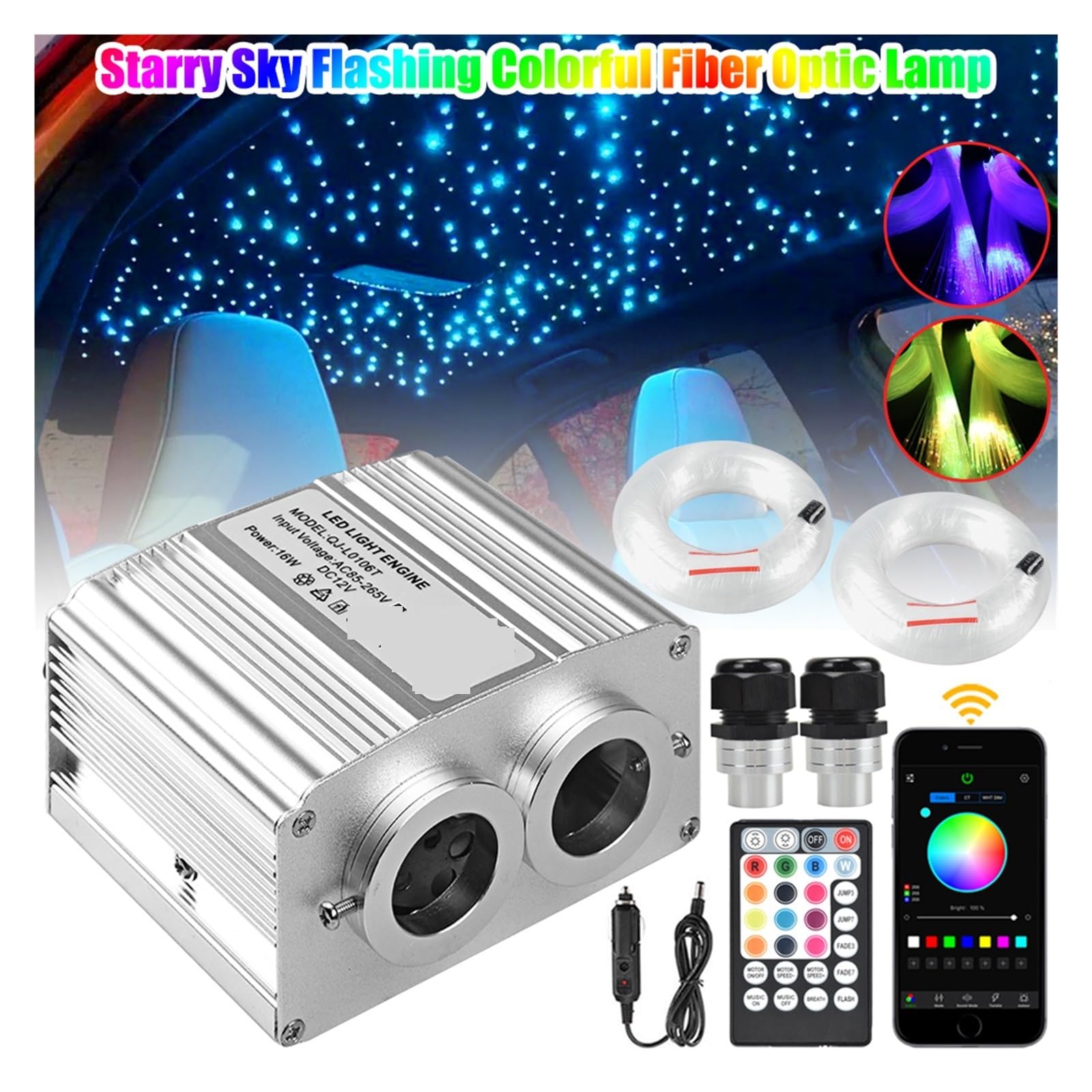 Akcesoria Do Podsufitki Z Reflektorami Samochodowy RGBW Światłowód LED Na Dach Samochodowy Podsufitka Sufitowa Twinkle Star Light Control Dach Wnętrze Nastrojowe Oświetlenie Home Decor(2X300pcsX0.75mm