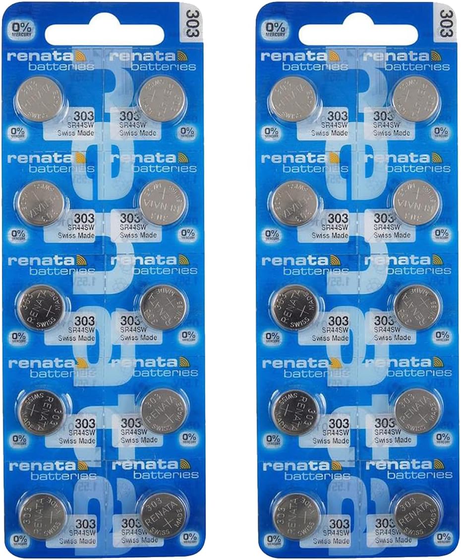 Renata 303 SR44SW Batteries - 1.55V Silver Oxide 303 Watch Battery (20 Count)