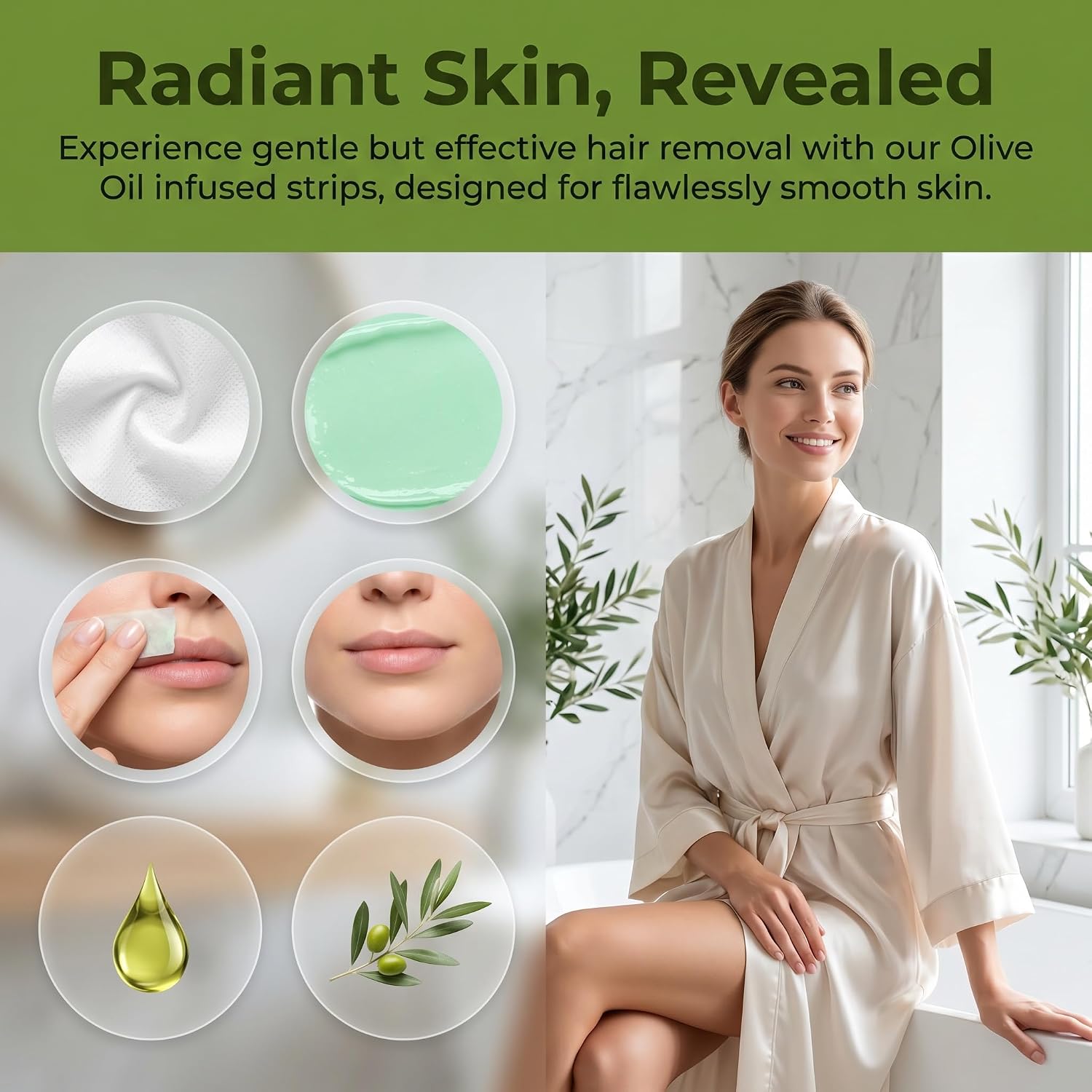 Wax Strips, Facial Hair Removal Wax Paper, Natural Formula, Gentle on Skin, Upper Lip & Eyebrow Hair Removal, Beauty Waxing Strips for Leg Face Chest Back and Bikini, Contains olive oil, 30PCS