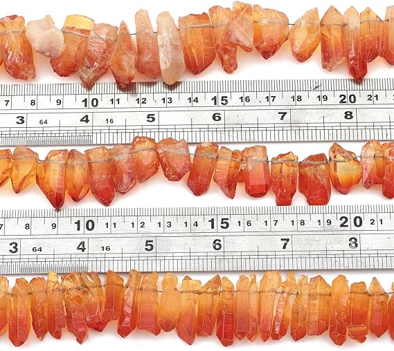 BEADIA Amber Titanium Coated Crystal Quartz Spike Point Stick Beads Rough 0.8-1.2 for Jewelry Making 15 Inch/Strand