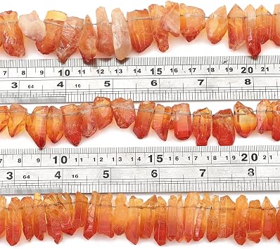 BEADIA Amber Titanium Coated Crystal Quartz Spike Point Stick Beads Rough 0.8-1.2 for Jewelry Making 15 Inch/Strand