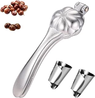 Chestnut Cutter Tool, Aluminum Alloy Chestnut Peeler Cracker Opener with Thumb Peeling Knife Shells Multifunctional Scoring All Nut Tool for Both Raw and Roasted Chestnuts (Silver)