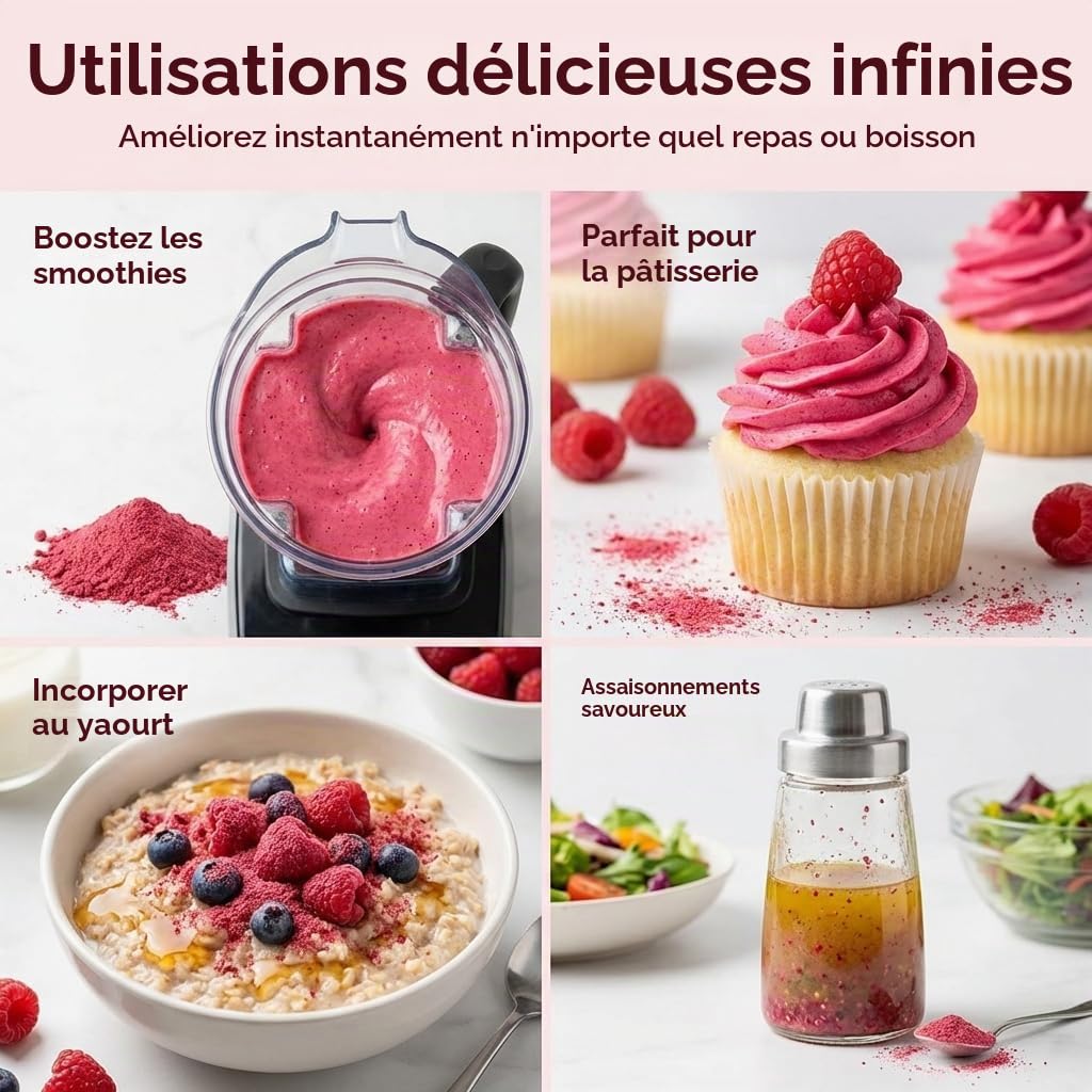 Poudre de framboise bio LOOV, produite à 100% de framboises entières, Framboises lyophilisées et réduites en poudre, 170 g, crue, produite en Europe, portions pour 24 jours, aucun sucre ajouté